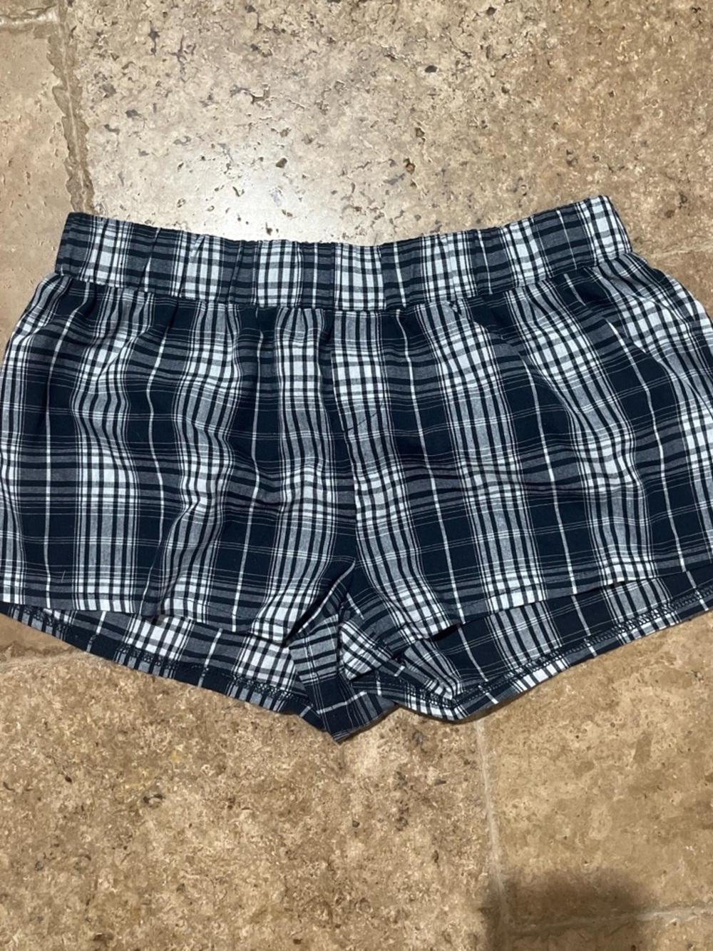 Navy Blue Plaid Edikted Shorts